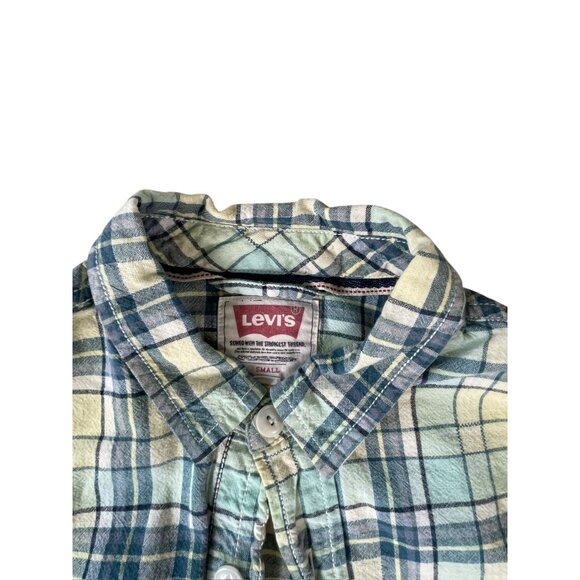 Levi's soft feel Shirt Yellow Green Plaid Men's Small Long Sleeve Cotton Casual - Picture 2 of 11